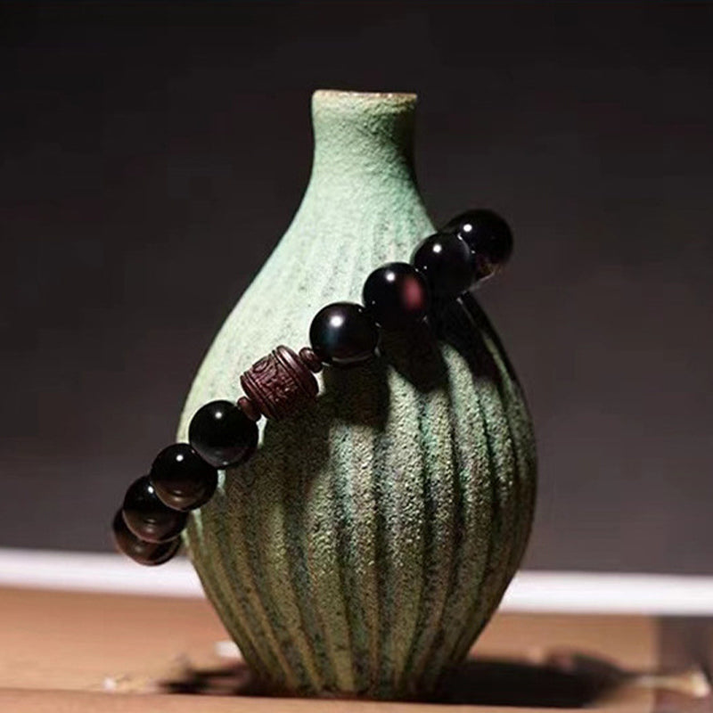 Buddha Stones Naturalny Złoty Połysk Obsydianu Tęczowego Obsydianu Om Mani Padme Hum Fu Charakter Bransoletka Uzdrawiająca