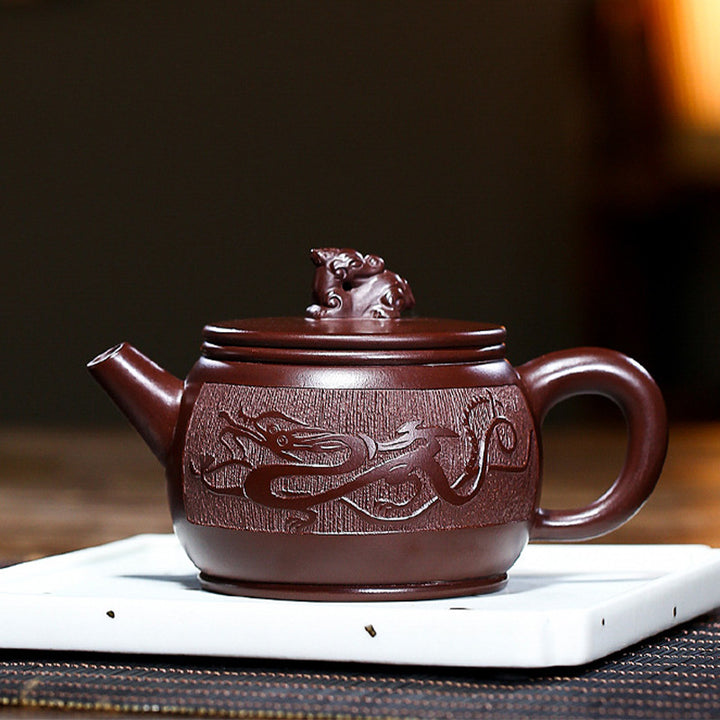 Buddha Stones Yixing Ręcznie Robione Brązowy Smok Fioletowa Glina Kung Fu Czajnik 240ml