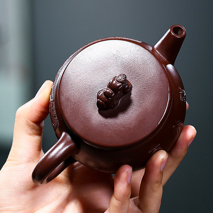 Buddha Stones Yixing Ręcznie Robione Brązowy Smok Fioletowa Glina Kung Fu Czajnik 240ml