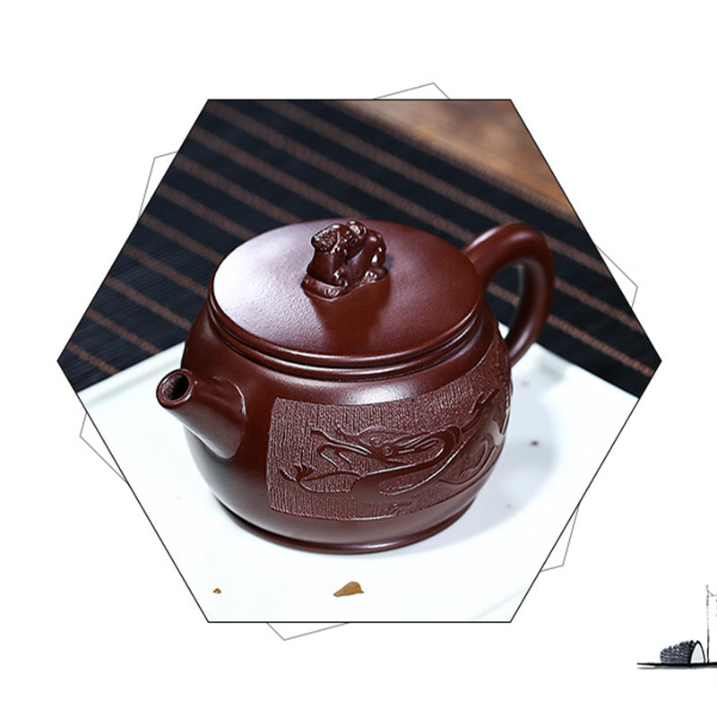 Buddha Stones Yixing Ręcznie Robione Brązowy Smok Fioletowa Glina Kung Fu Czajnik 240ml
