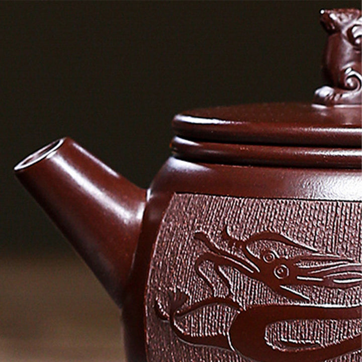 Buddha Stones Yixing Ręcznie Robione Brązowy Smok Fioletowa Glina Kung Fu Czajnik 240ml