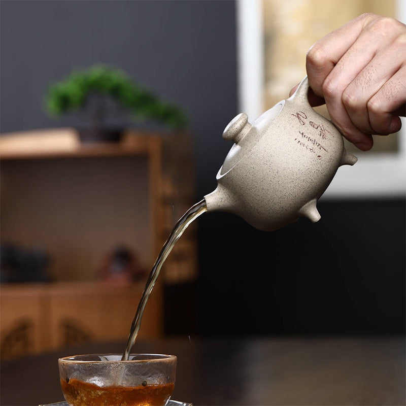 Buddha Stones Yixing Pół-ręcznie wykonany beżowy fioletowy gliniany czajniczek Kung Fu 200ml