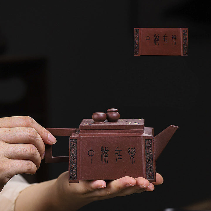 Buddha Stones Yixing Wszystko Ręcznie Robione Gomoku Gra w Szachy Fioletowa Glina Kung Fu Kwadratowy Czajnik 280ml