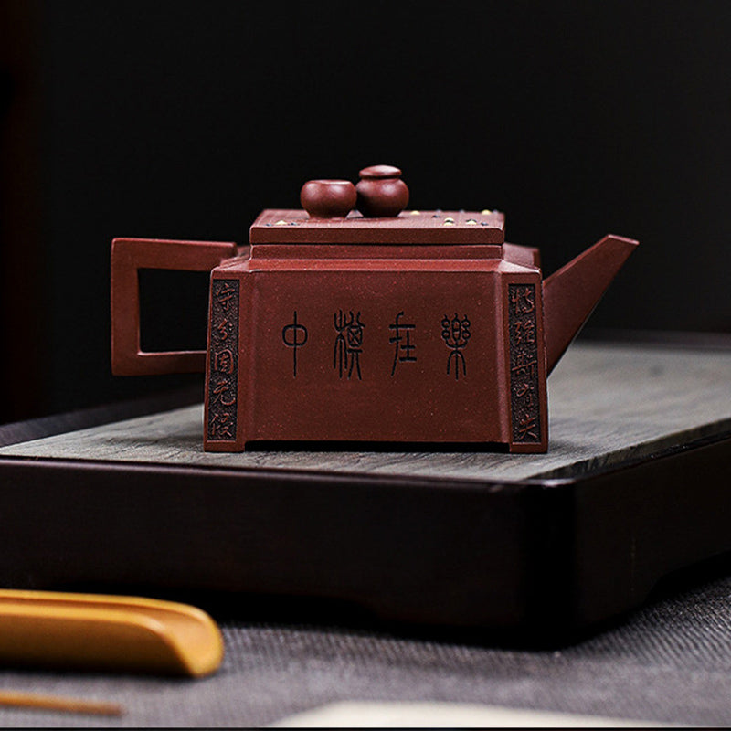 Buddha Stones Yixing Wszystko Ręcznie Robione Gomoku Gra w Szachy Fioletowa Glina Kung Fu Kwadratowy Czajnik 280ml
