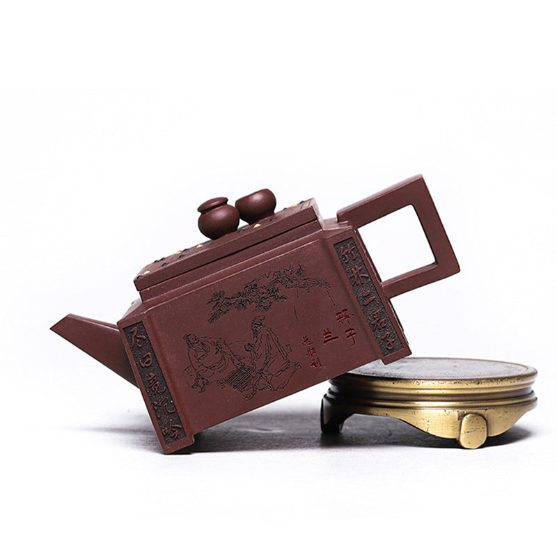 Buddha Stones Yixing Wszystko Ręcznie Robione Gomoku Gra w Szachy Fioletowa Glina Kung Fu Kwadratowy Czajnik 280ml
