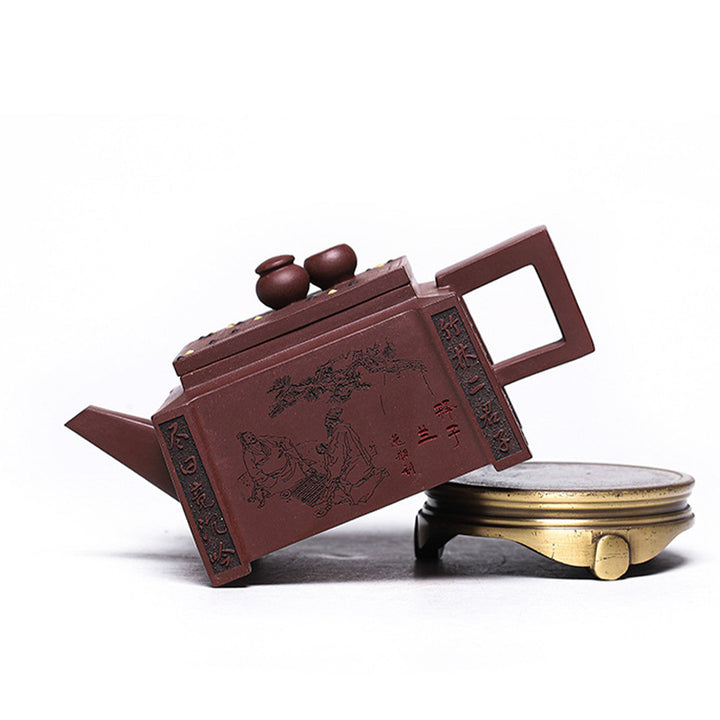 Buddha Stones Yixing Wszystko Ręcznie Robione Gomoku Gra w Szachy Fioletowa Glina Kung Fu Kwadratowy Czajnik 280ml