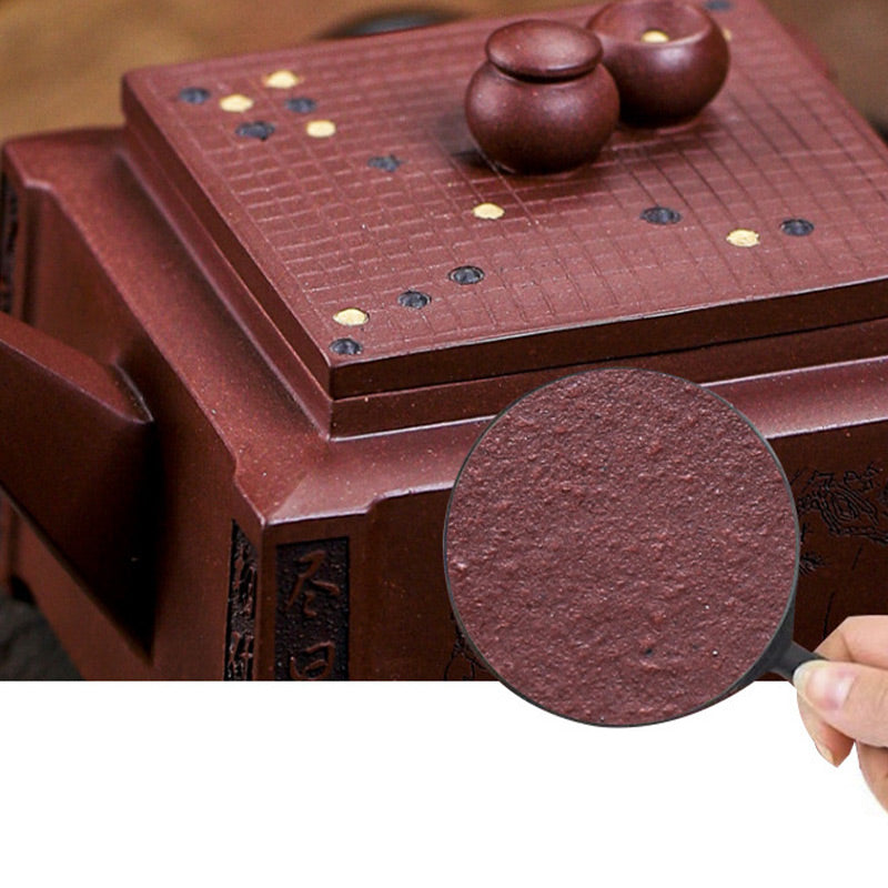 Buddha Stones Yixing Wszystko Ręcznie Robione Gomoku Gra w Szachy Fioletowa Glina Kung Fu Kwadratowy Czajnik 280ml