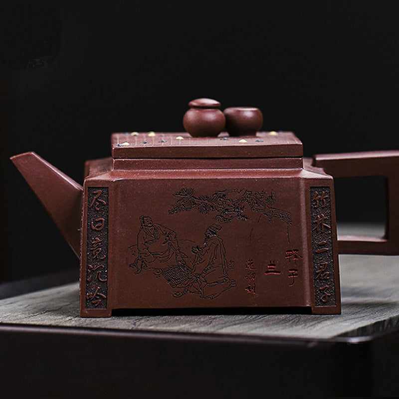 Buddha Stones Yixing Wszystko Ręcznie Robione Gomoku Gra w Szachy Fioletowa Glina Kung Fu Kwadratowy Czajnik 280ml