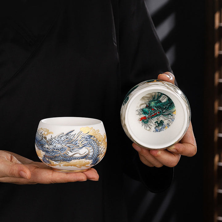 Buddha Stones Smok Cykada Bambus Jeleń Żuraw Lotos Kwiat Śliwki Ceramiczna filiżanka do herbaty Kung Fu Filiżanka do herbaty Miska 185 ml