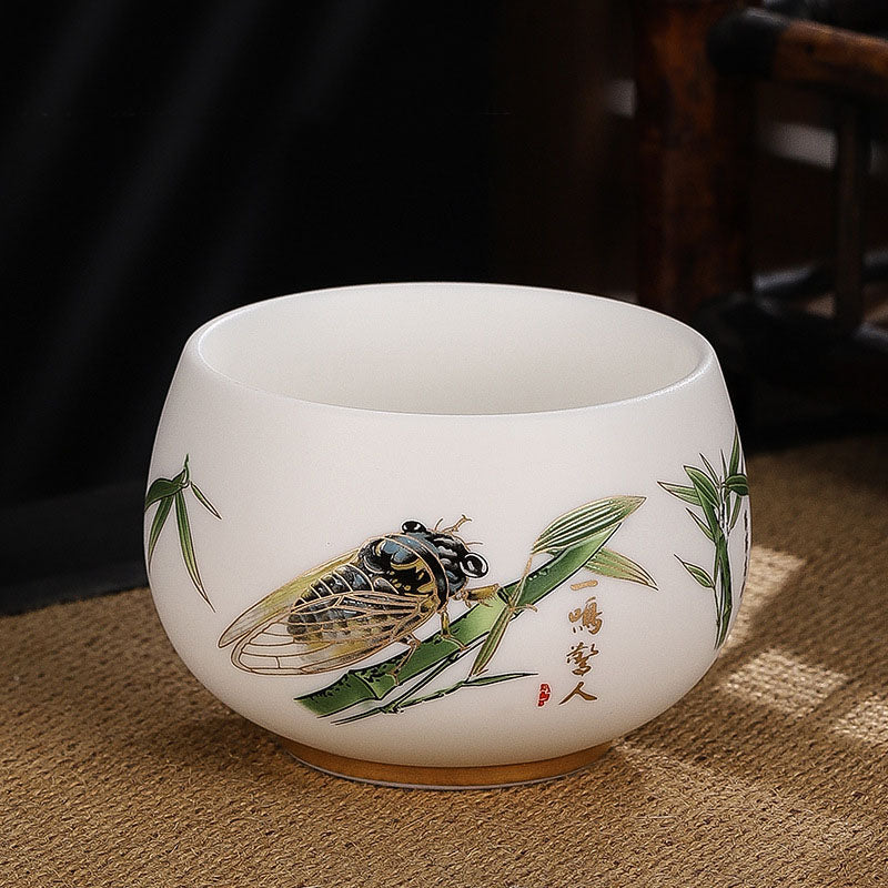 Buddha Stones Smok Cykada Bambus Jeleń Żuraw Lotos Kwiat Śliwki Ceramiczna filiżanka do herbaty Kung Fu Filiżanka do herbaty Miska 185 ml