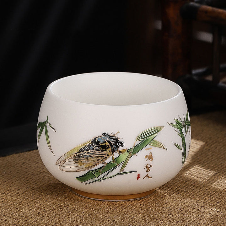 Buddha Stones Smok Cykada Bambus Jeleń Żuraw Lotos Kwiat Śliwki Ceramiczna filiżanka do herbaty Kung Fu Filiżanka do herbaty Miska 185 ml