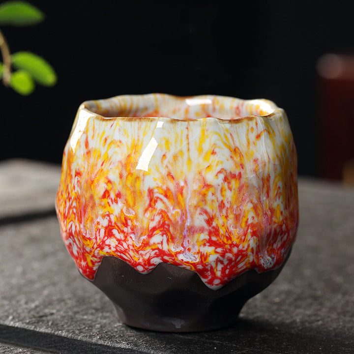 Buddha Stones Pomarańczowy Czerwony Zielony Żółty Ceramiczny kubek do herbaty Kung Fu