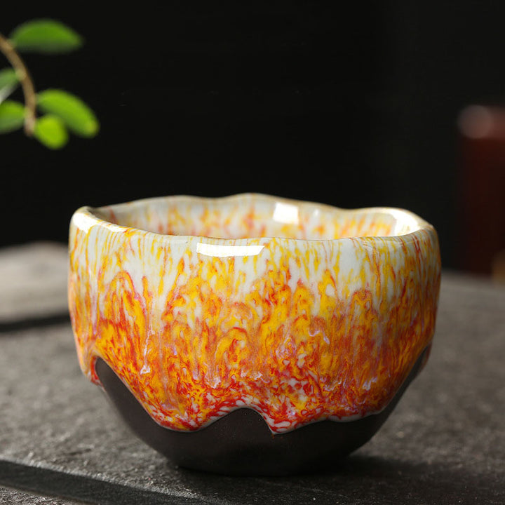 Buddha Stones Pomarańczowy Czerwony Zielony Żółty Ceramiczny kubek do herbaty Kung Fu