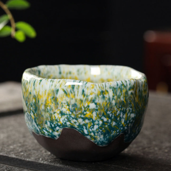 Buddha Stones Pomarańczowy Czerwony Zielony Żółty Ceramiczny kubek do herbaty Kung Fu