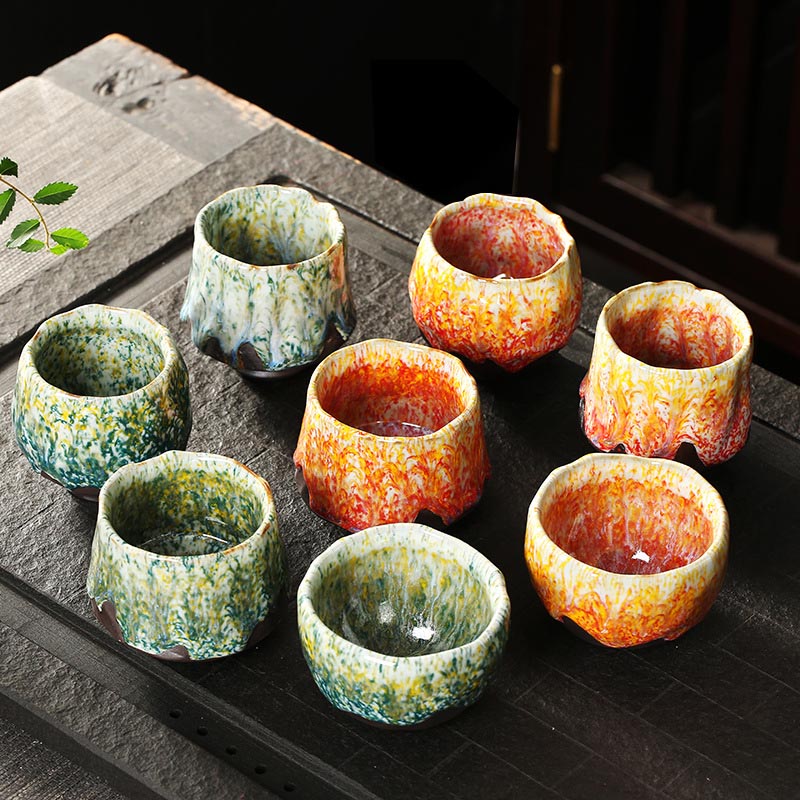 Buddha Stones Pomarańczowy Czerwony Zielony Żółty Ceramiczny kubek do herbaty Kung Fu