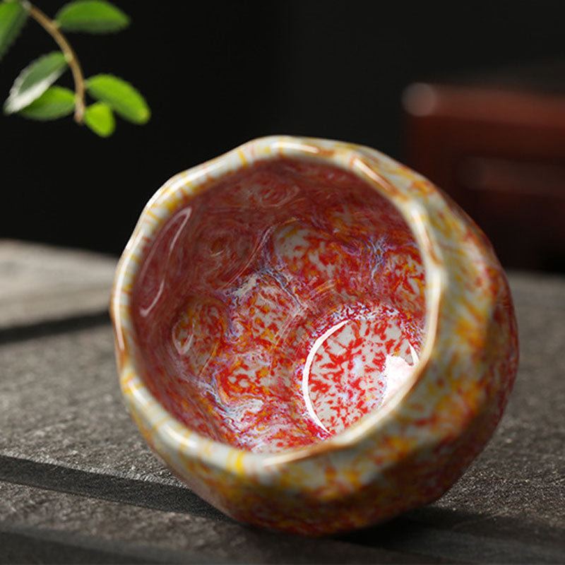 Buddha Stones Pomarańczowy Czerwony Zielony Żółty Ceramiczny kubek do herbaty Kung Fu