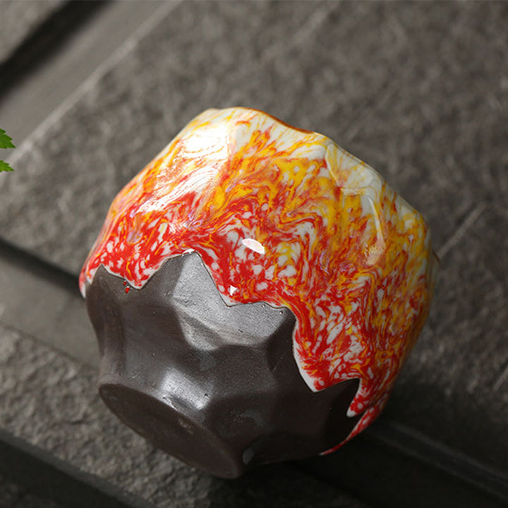 Buddha Stones Pomarańczowy Czerwony Zielony Żółty Ceramiczny kubek do herbaty Kung Fu