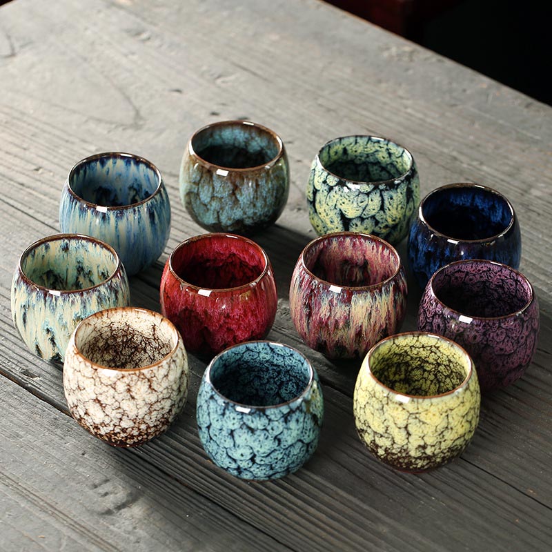Buddha Stones Proste wielokolorowe zmiany pieca Chiński Jianzhan Ceramiczny kubek do herbaty Kung Fu 110 ml