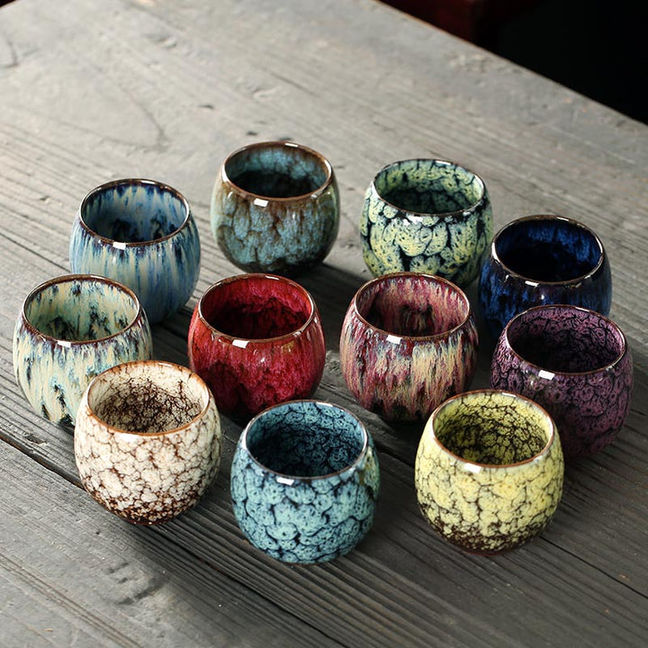 Buddha Stones Proste wielokolorowe zmiany pieca Chiński Jianzhan Ceramiczny kubek do herbaty Kung Fu 110 ml