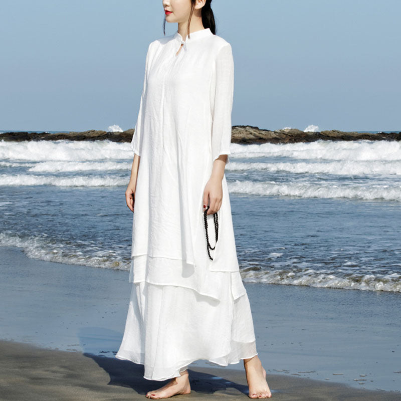 Buddha Stones 2 szt. Białe Tai Chi Medytacja Joga Zen Bawełna Lniana Odzież Top Spodnie Zestaw damski - image 1