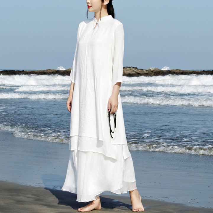 Buddha Stones 2 szt. Białe Tai Chi Medytacja Joga Zen Bawełna Lniana Odzież Top Spodnie Zestaw damski - image 1