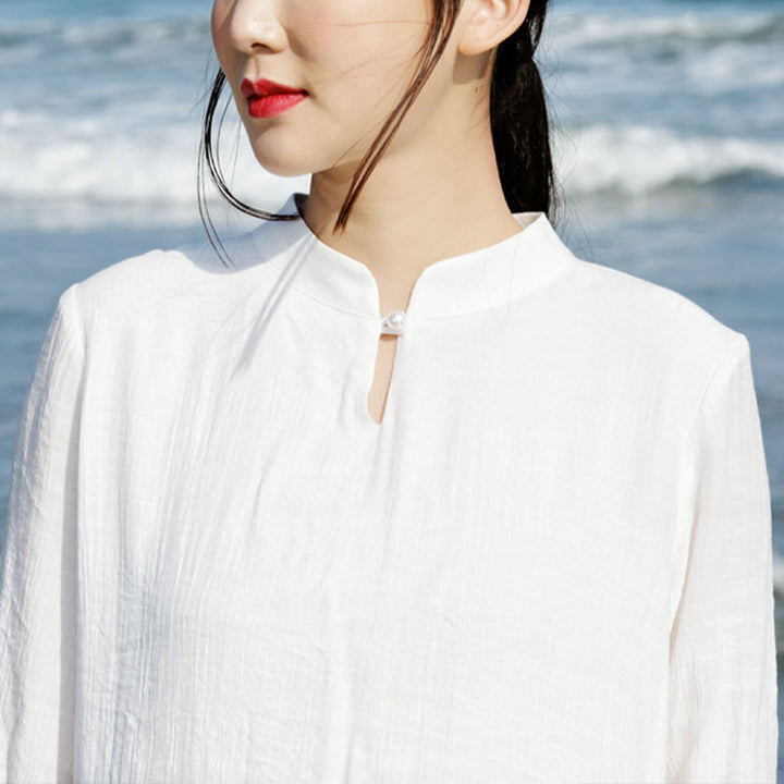 Buddha Stones 2 szt. Białe Tai Chi Medytacja Joga Zen Bawełna Lniana Odzież Top Spodnie Zestaw damski - image 7