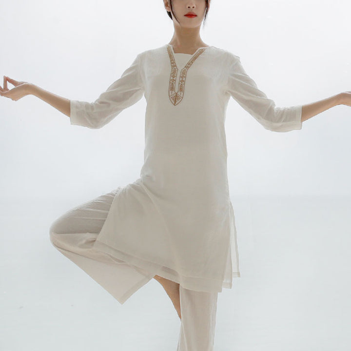 Buddha Stones 2 szt. Tai Chi Medytacja Joga Bawełniana Odzież Top Spodnie Zestaw damski - image 12