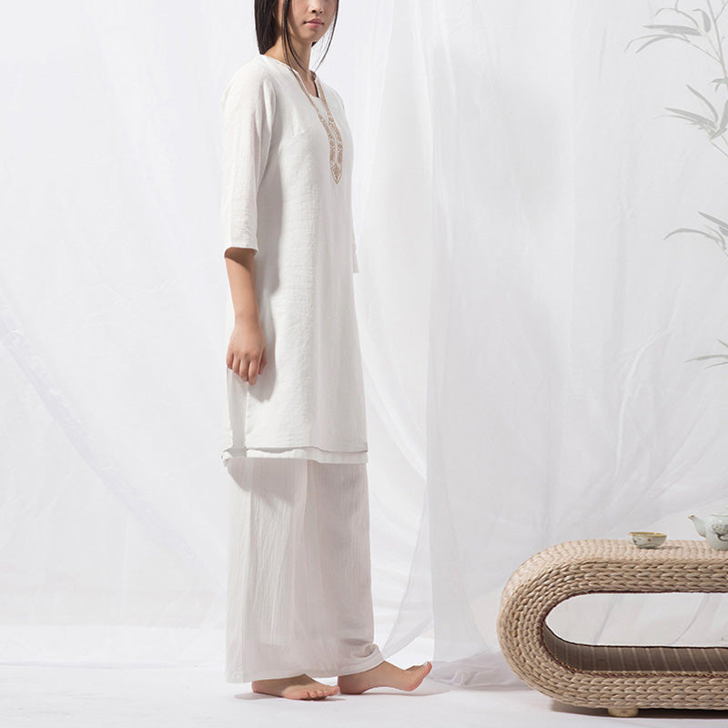 Buddha Stones 2 szt. Tai Chi Medytacja Joga Bawełniana Odzież Top Spodnie Zestaw damski - image 4