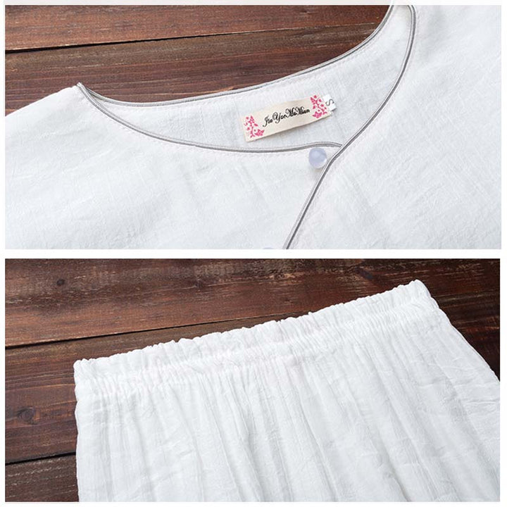 Buddha Stones 2 szt. Prosty design Białe spodnie do medytacji jogi Zen Tai Chi Bawełna Lniana Odzież damska Zestaw - image 9