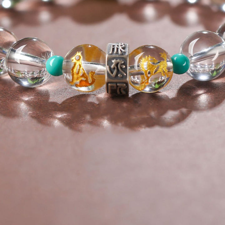 Buddha Stones 925 Srebro Chińskie Zodiak Natalny Budda Pomyślne Grupy Biały Kryształ Hetian Jade Bransoletka Uzdrawiająca