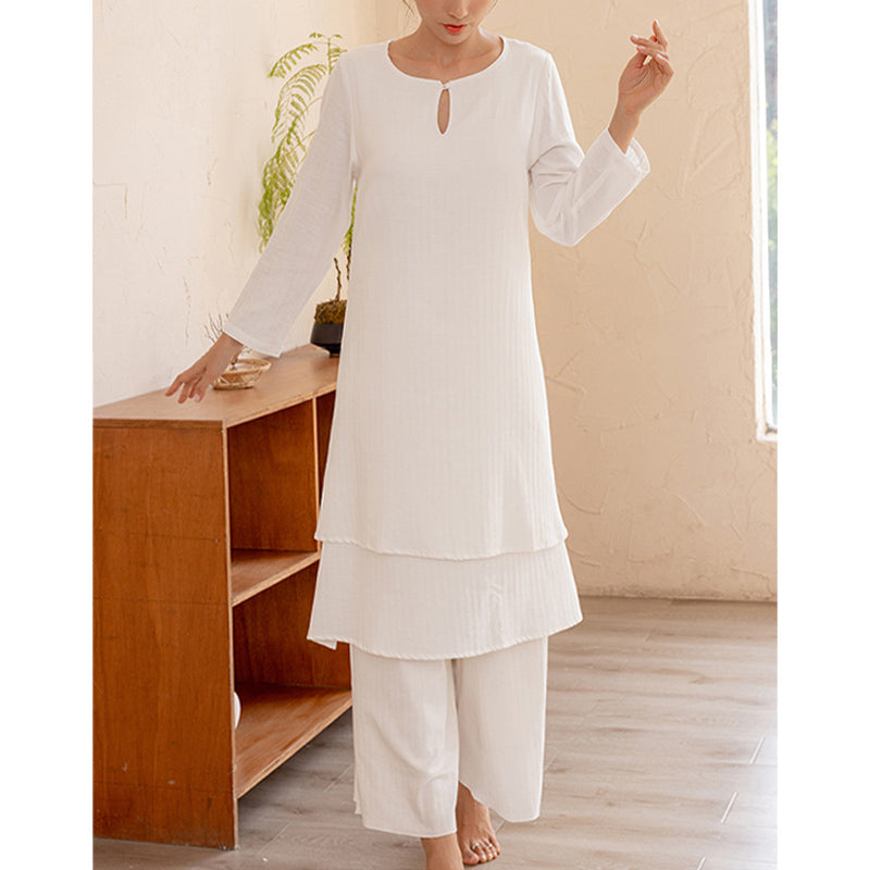 Buddha Stones 2 szt. Prosty design Tai Chi Medytacja Joga Odzież Top Spodnie Zestaw damski - image 2