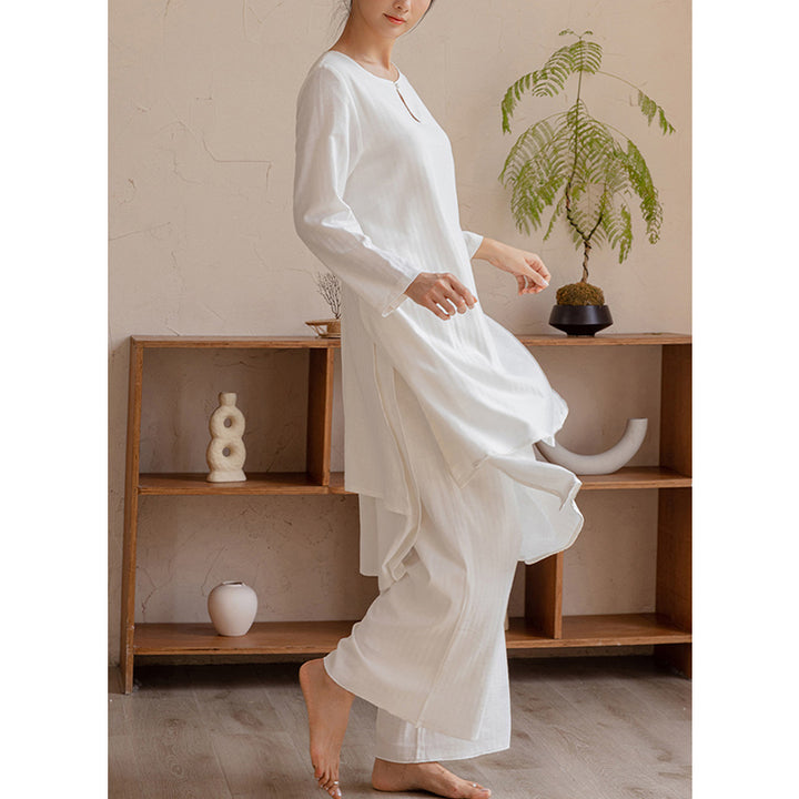 Buddha Stones 2 szt. Prosty design Tai Chi Medytacja Joga Odzież Top Spodnie Zestaw damski