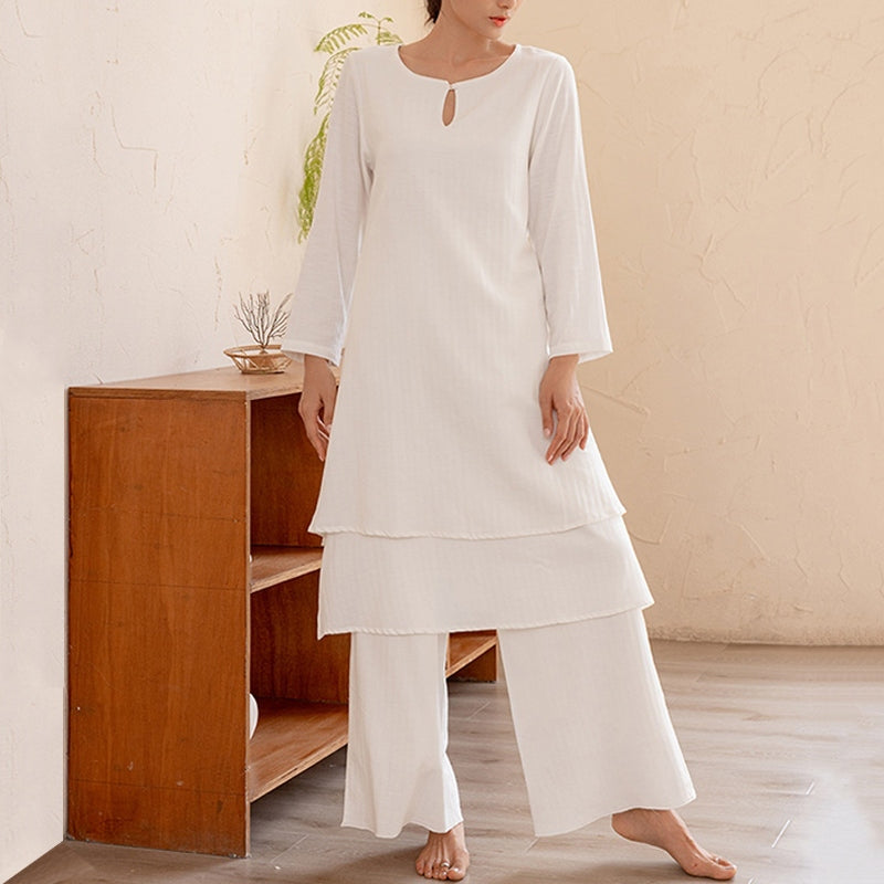 Buddha Stones 2 szt. Prosty design Tai Chi Medytacja Joga Odzież Top Spodnie Zestaw damski - image 1