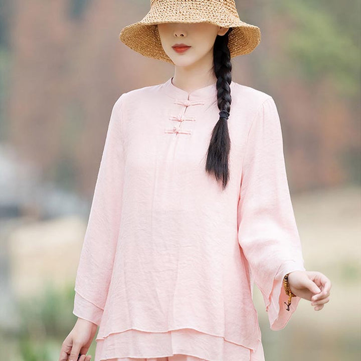 Buddha Stones 2 szt. Gładki wzór Top Spodnie Medytacja Joga Zen Tai Chi Bawełna Lniana Odzież Damska Zestaw - image 5