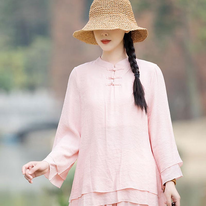 Buddha Stones 2 szt. Gładki wzór Top Spodnie Medytacja Joga Zen Tai Chi Bawełna Lniana Odzież Damska Zestaw - image 13