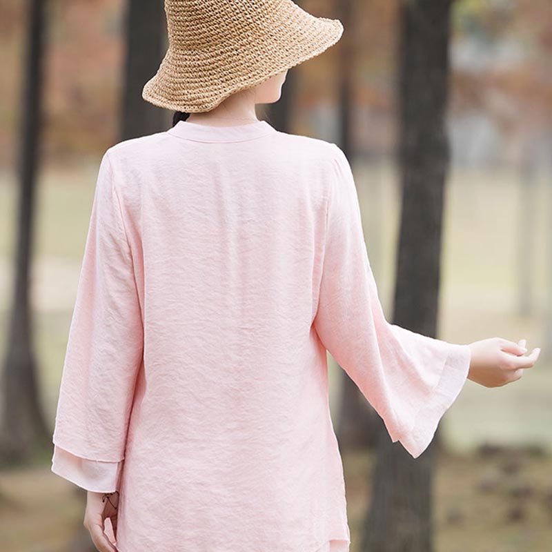 Buddha Stones 2 szt. Gładki wzór Top Spodnie Medytacja Joga Zen Tai Chi Bawełna Lniana Odzież Damska Zestaw - image 4