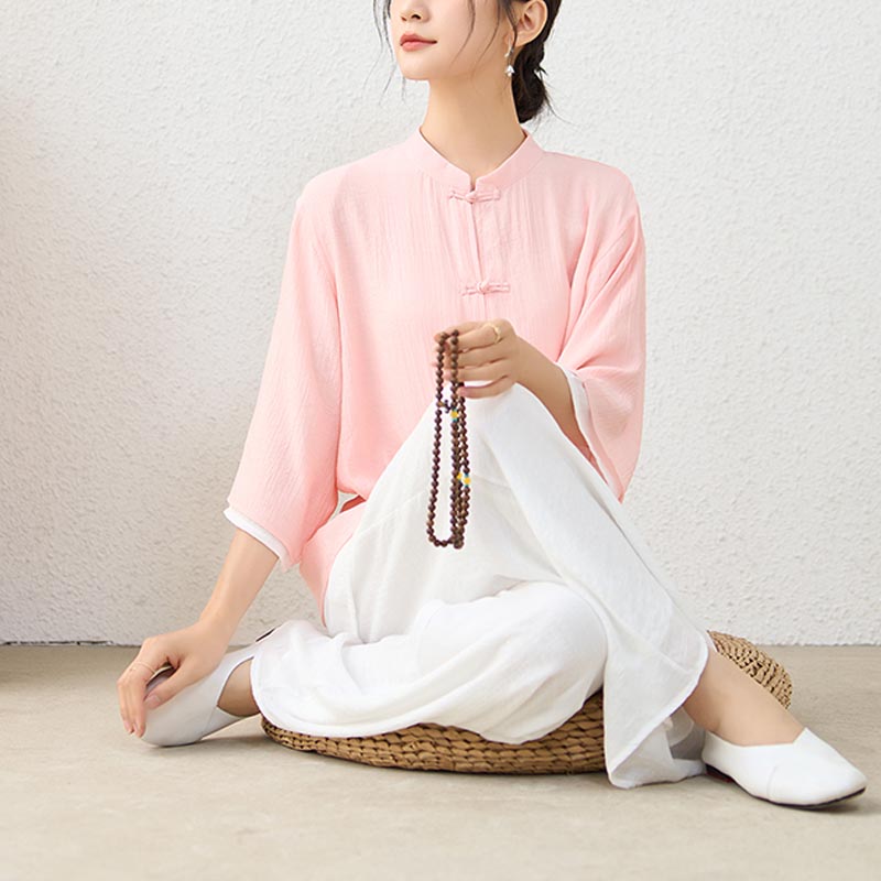 Buddha Stones 2 szt. Proste chińskie żaby guziki spodnie do medytacji joga zen tai chi bawełna odzież damska zestaw - image 1