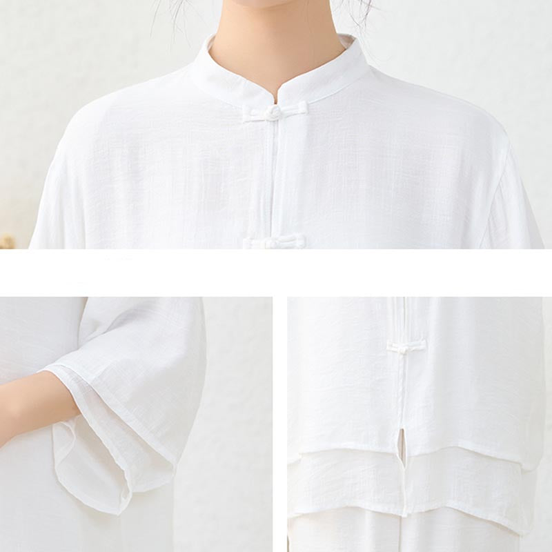 Buddha Stones 2 szt. Proste chińskie żaby guziki spodnie do medytacji joga zen tai chi bawełna odzież damska zestaw - image 11