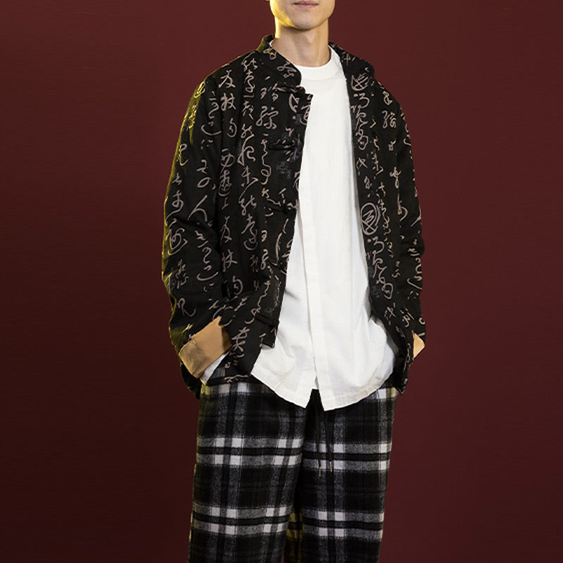 Buddha Stones Chińska Kaligrafia Odzież Kurtka Płaszcz Tang Garnitur Męski Odzież - image 1