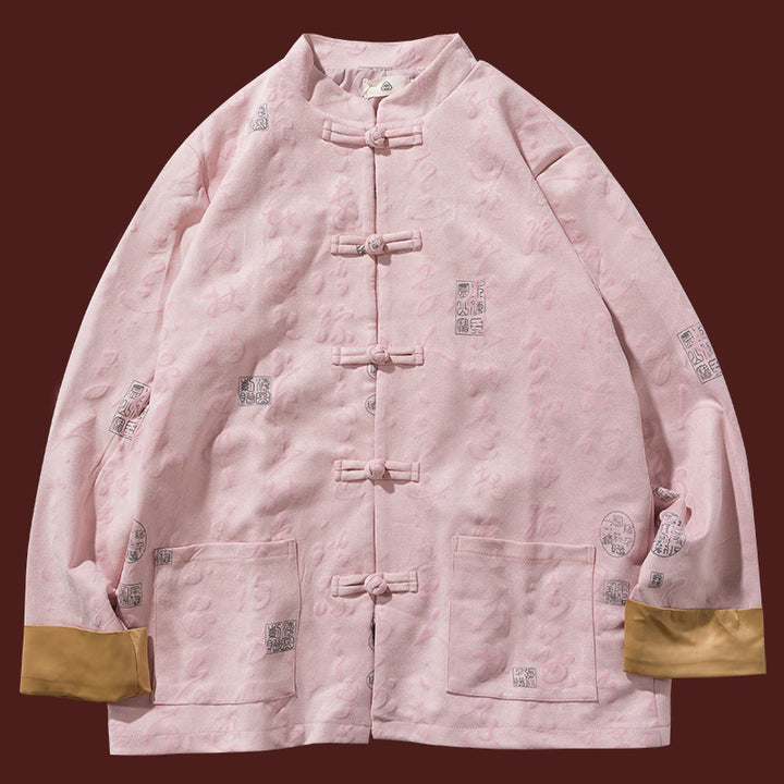 Buddha Stones Chińska Kaligrafia Odzież Kurtka Płaszcz Tang Garnitur Męski Odzież - image 12