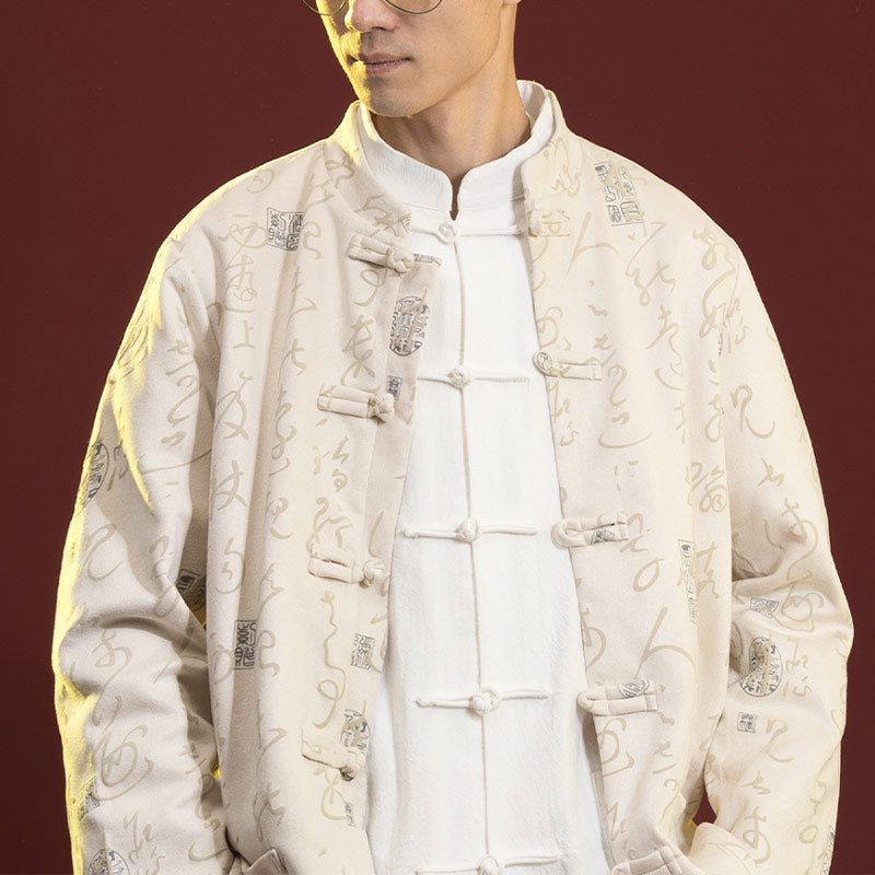 Buddha Stones Chińska Kaligrafia Odzież Kurtka Płaszcz Tang Garnitur Męski Odzież - image 7