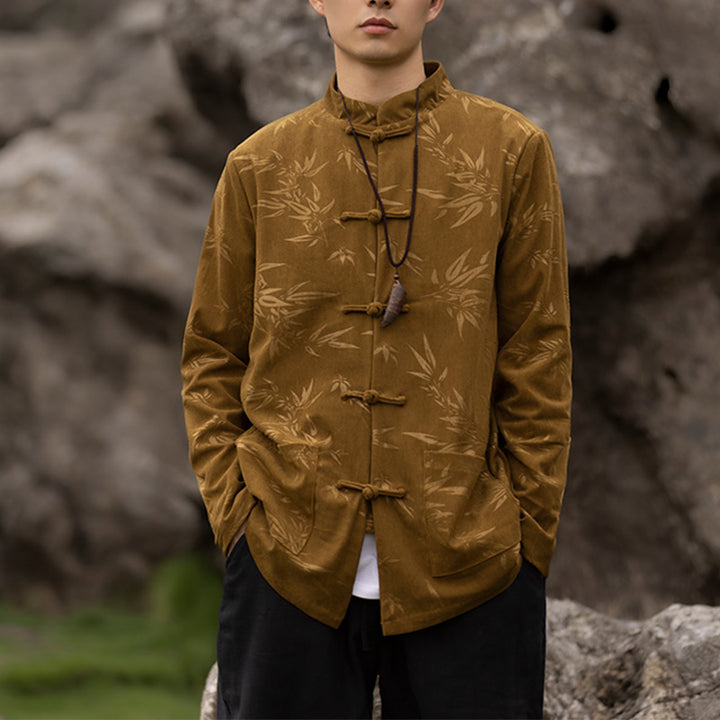 Buddha Stones Bambusa Odzież Chiński Garnitur Tang Kurtka Płaszcz Męska Odzież - Żółty (tylko góra) - US/UK/AU46， EU56 (5XL)  - image 0