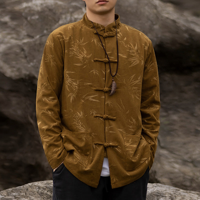 Buddha Stones Bambusa Odzież Chiński Garnitur Tang Kurtka Płaszcz Męska Odzież - image 1