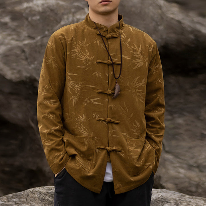 Buddha Stones Bambusa Odzież Chiński Garnitur Tang Kurtka Płaszcz Męska Odzież - image 1