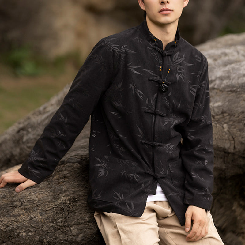 Buddha Stones Bambusa Odzież Chiński Garnitur Tang Kurtka Płaszcz Męska Odzież - image 6