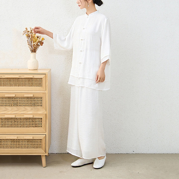 Buddha Stones 2 szt. Proste chińskie żaby guziki spodnie do medytacji joga zen tai chi bawełna odzież damska zestaw - image 19