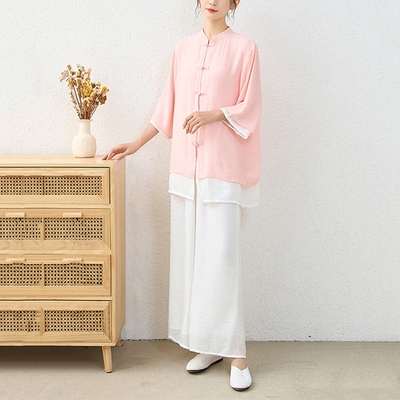 Buddha Stones 2 szt. Proste chińskie żaby guziki spodnie do medytacji joga zen tai chi bawełna odzież damska zestaw - image 5