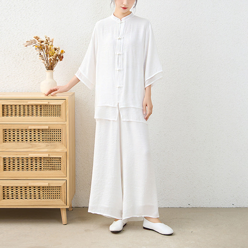 Buddha Stones 2 szt. Proste chińskie żaby guziki spodnie do medytacji joga zen tai chi bawełna odzież damska zestaw - image 18