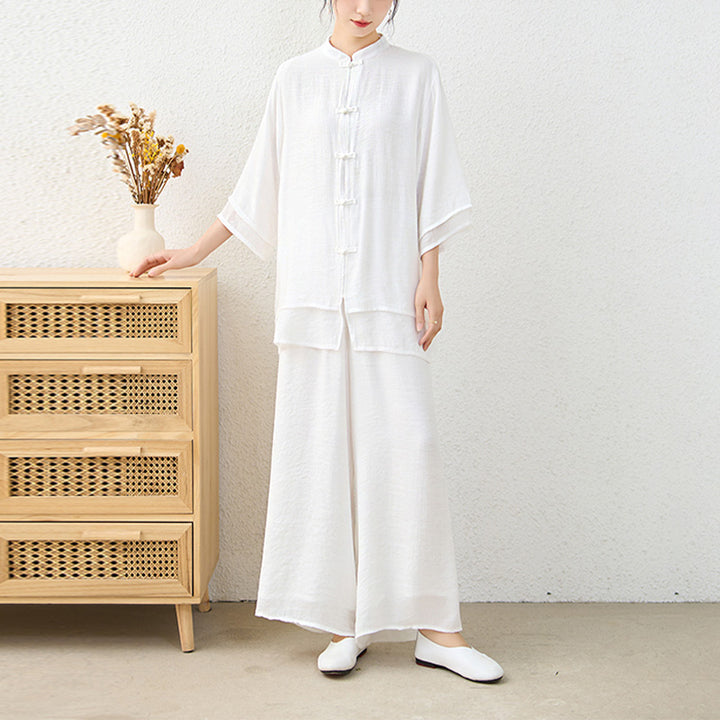 Buddha Stones 2 szt. Proste chińskie żaby guziki spodnie do medytacji joga zen tai chi bawełna odzież damska zestaw - image 18