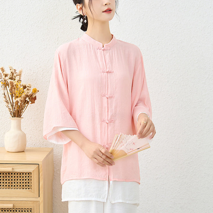 Buddha Stones 2 szt. Proste chińskie żaby guziki spodnie do medytacji joga zen tai chi bawełna odzież damska zestaw - image 2